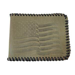 PROUD TO BE AN AMERICAN VETERAN! Handmade Gray Leather Billfold Wallet Bifold